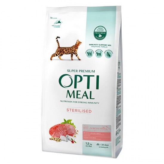 Optimeal Sterilised Dana Etli ve Sorgumlu Kısırlaştırılmış Kedi Maması 1.5 Kg