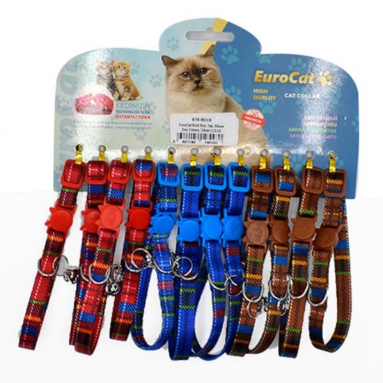 Eurocat Kedi Boyun Tasması Ekose Desenli 10mm/28 Cm (12 Adet)