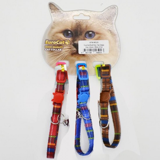 Eurocat Kedi Boyun Tasması Ekose Desenli 10mm/28 Cm (3 Adet)