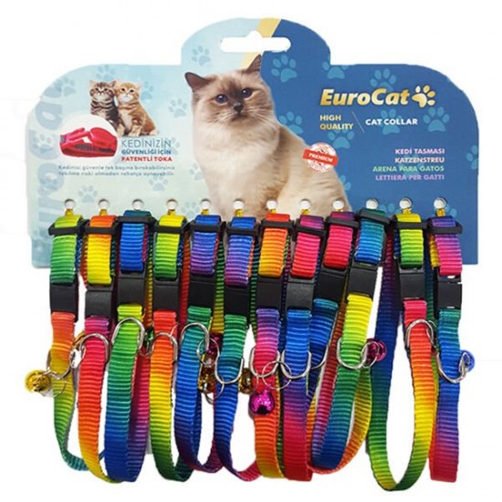 Eurocat Kedi Boyun Tasması Gökkuşağı 10mm/28 Cm (12 Adet)