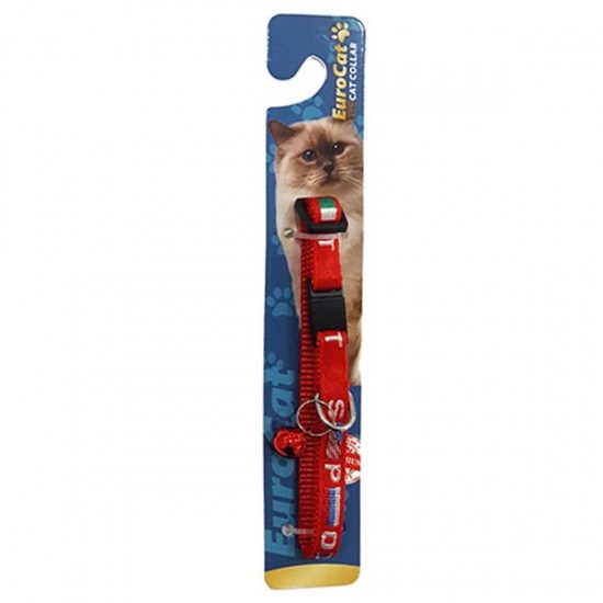 Eurocat Kedi Boyun Tasması Bayrak Desenli 10mm/28 Cm Kırmızı