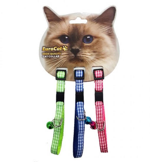 Eurocat Kedi Boyun Tasması Ekose Desenli 10mm/28 Cm (3 Adet)