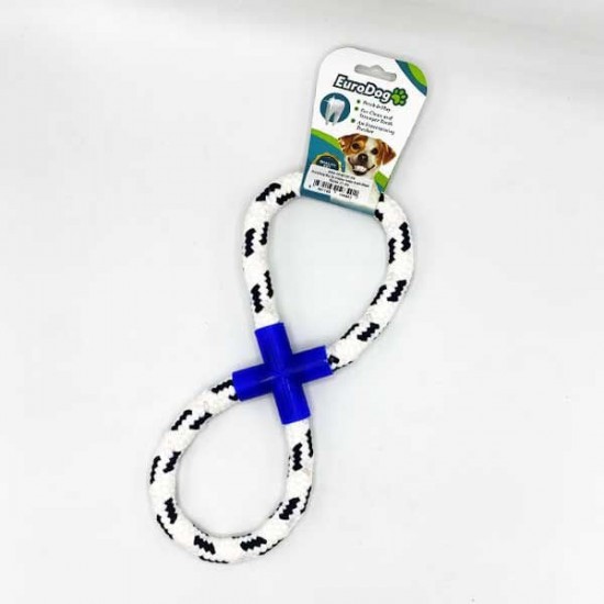 Euro Dog Sekiz Şeklinde Diş Kaşıma İpi Köpek Oyuncağı Beyaz/Mavi 25 Cm