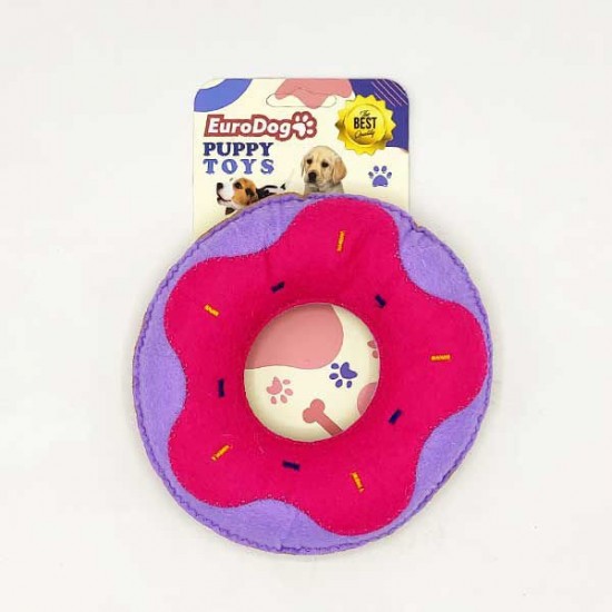 Euro Dog Puppy Toys Peluş Donut Yavru Köpek Oyuncağı Kırmızı/Lila