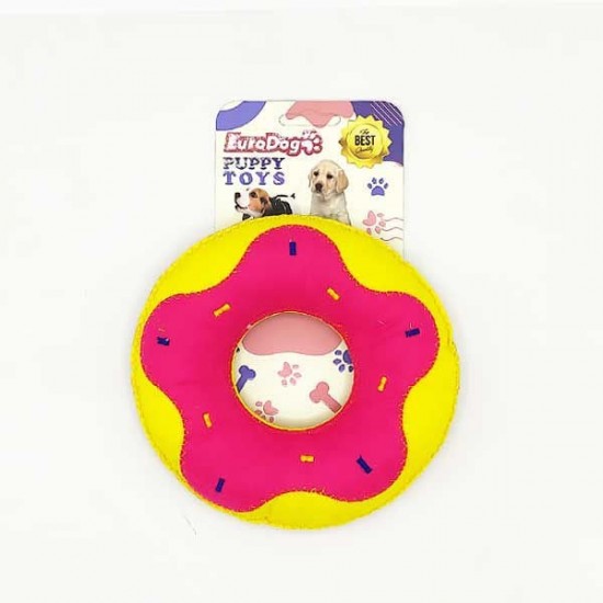 Euro Dog Puppy Toys Peluş Donut Yavru Köpek Oyuncağı Kırmızı/Sarı