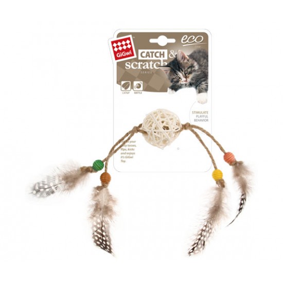 7273 Ahşap Toplu Kahverengi Tüylü Kedi Oyuncagı