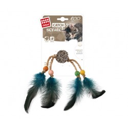 7275 Ahşap Toplu Yeşil Tüylü Kedi Oyuncagı