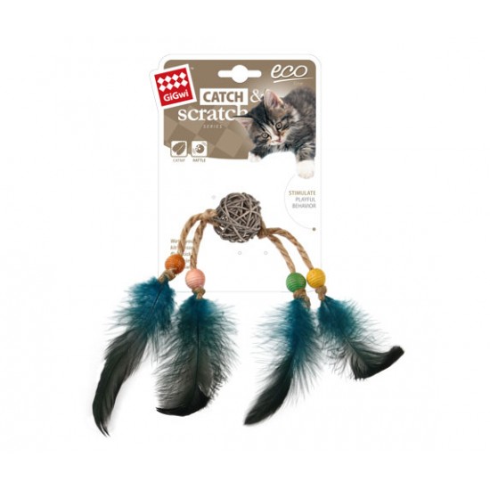 7275 Ahşap Toplu Yeşil Tüylü Kedi Oyuncagı