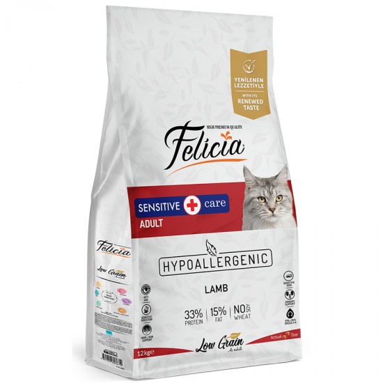 Felicia 12 Kg Yetişkin Kuzu Etli Az Tahıllı HypoAllergenic Kedi Maması