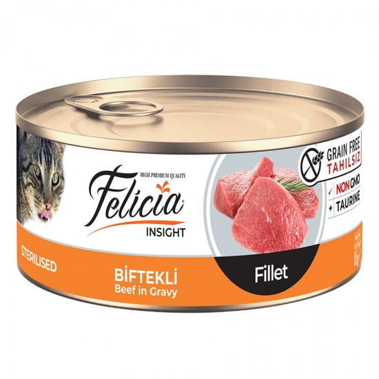 Felicia Tahılsız 85 gr Konserve Sterilised-Biftekli Fileto Yaş Kedi Maması 