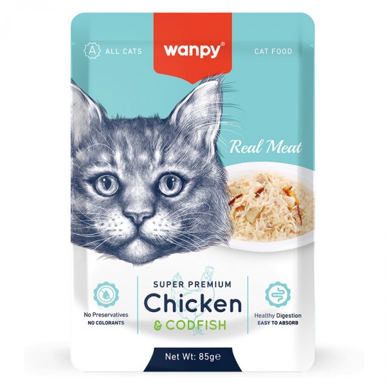 Wanpy 85 gr Pouch Tavuklu & Morina Balıklı Yaş Kedi Maması 