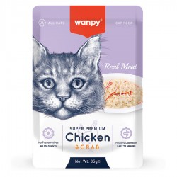 Wanpy 85 gr Pouch Tavuklu & Yengeçli Yaş Kedi Maması 